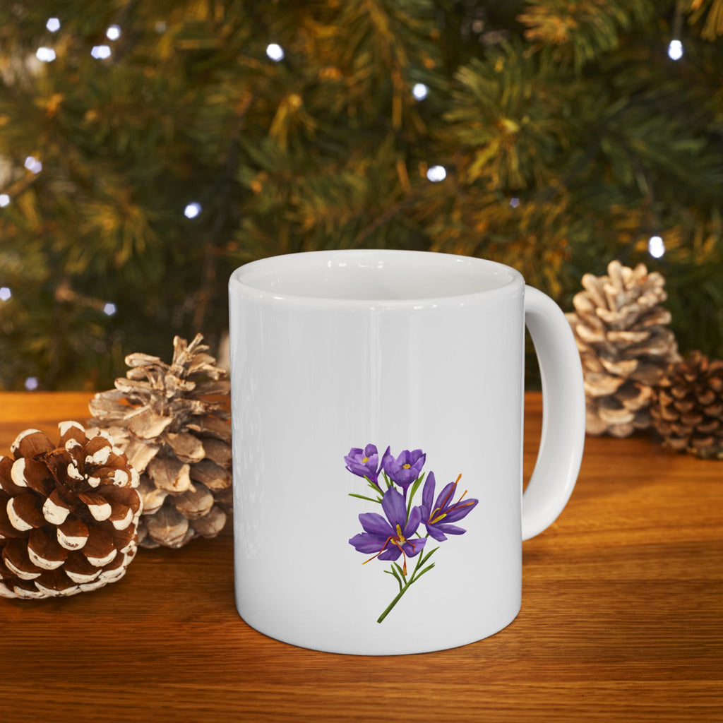 Ceramic Mug, (11oz) (Purple Flower)