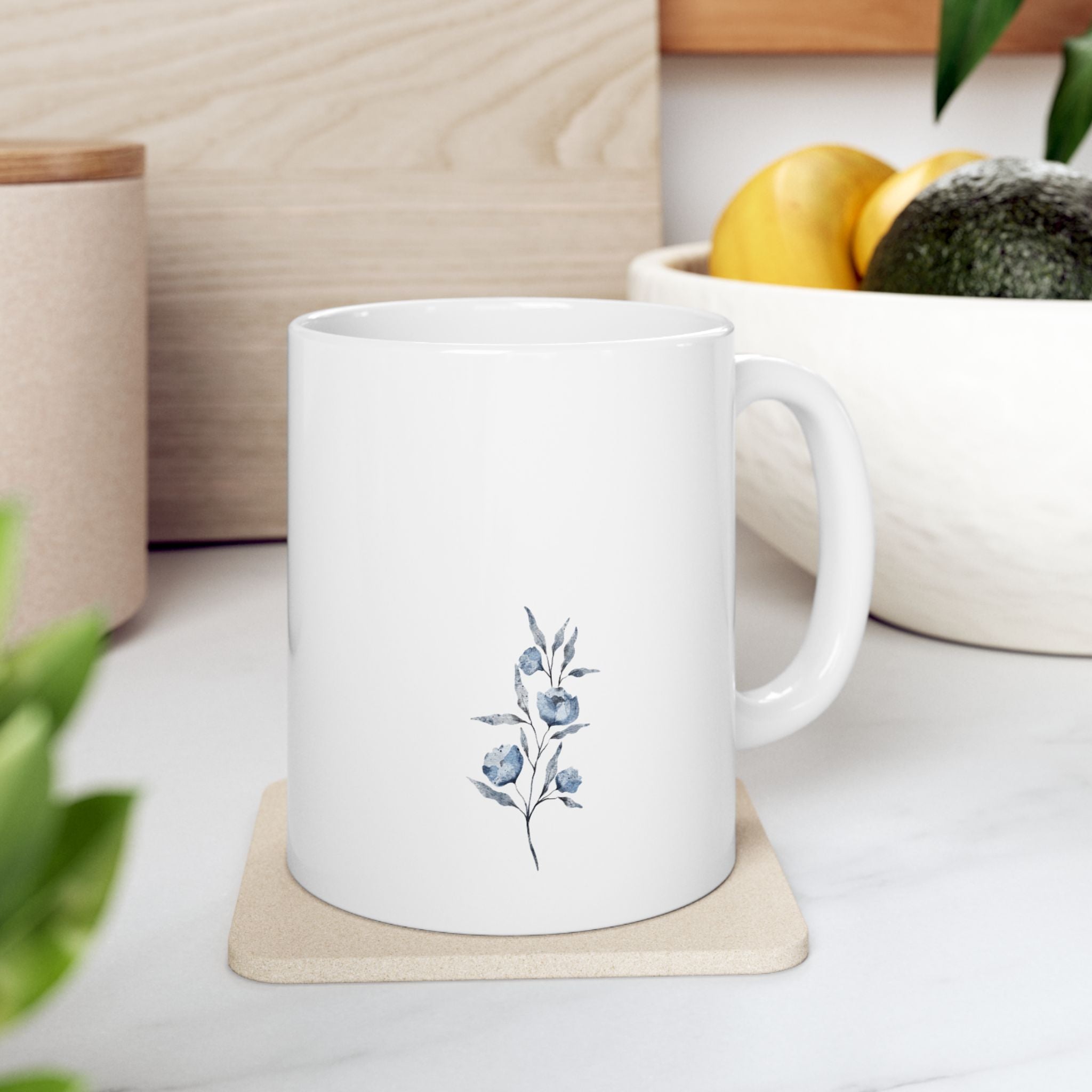 Ceramic Mug, (11oz) (Light Blue Flower)