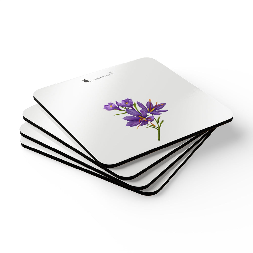 Corkwood Coaster Set (Purple Flower)