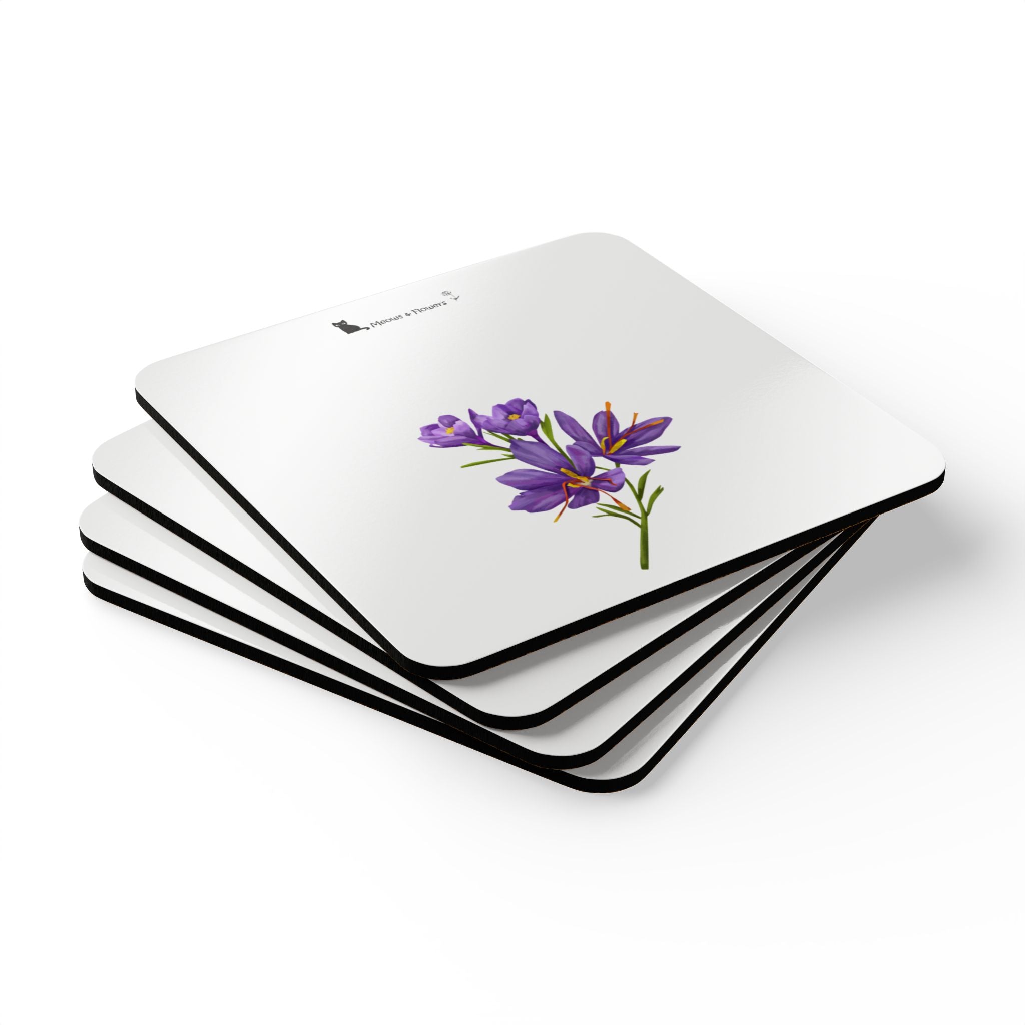 Corkwood Coaster Set (Purple Flower)