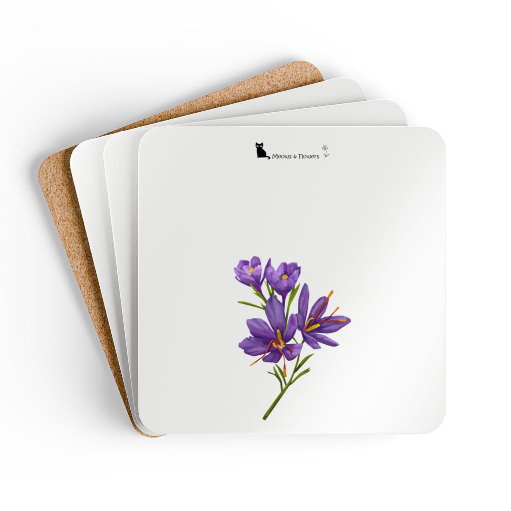 Corkwood Coaster Set (Purple Flower)