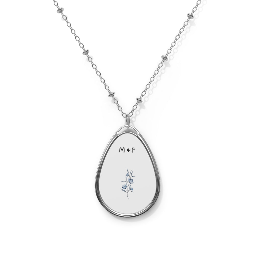 Oval Necklace (Light Blue Flower)