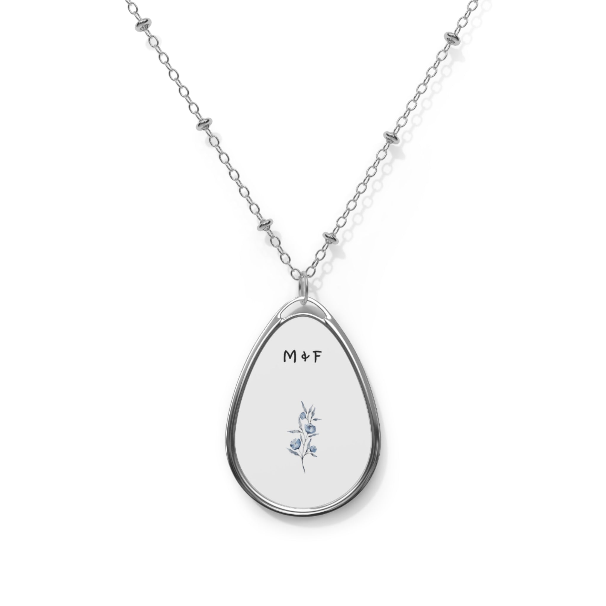 Oval Necklace (Light Blue Flower)