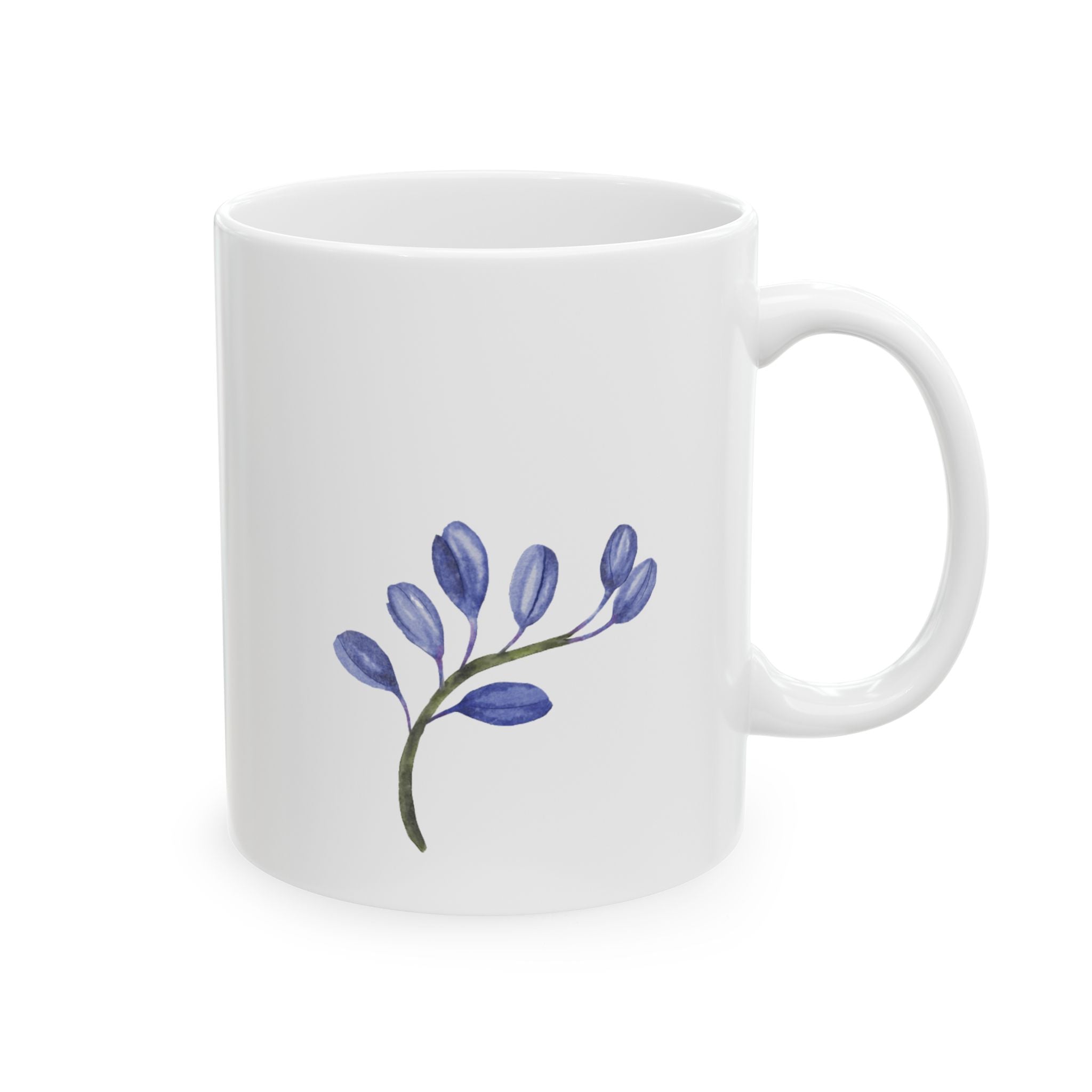 Ceramic Mug, (11oz) (Blue Flower)