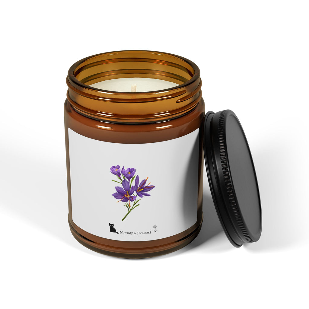 Scented Soy Candle (Amber Jar Purple Flower)