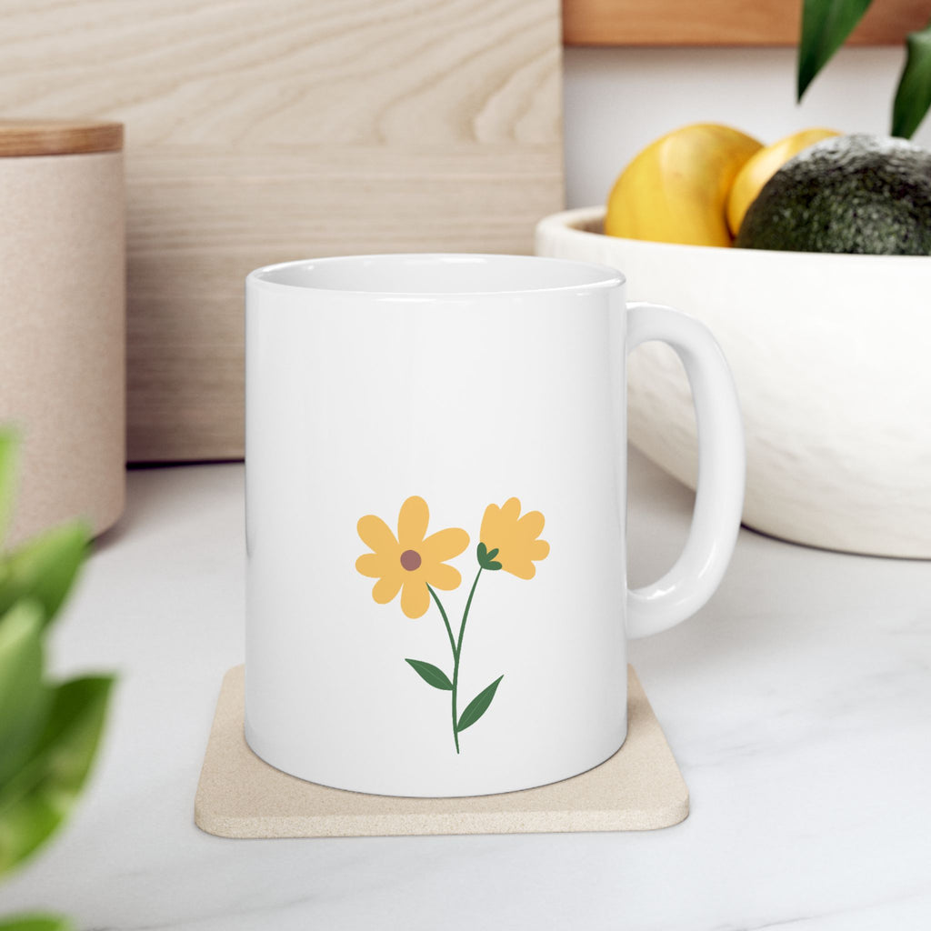 Ceramic Mug, (11oz) (Yellow Flower)