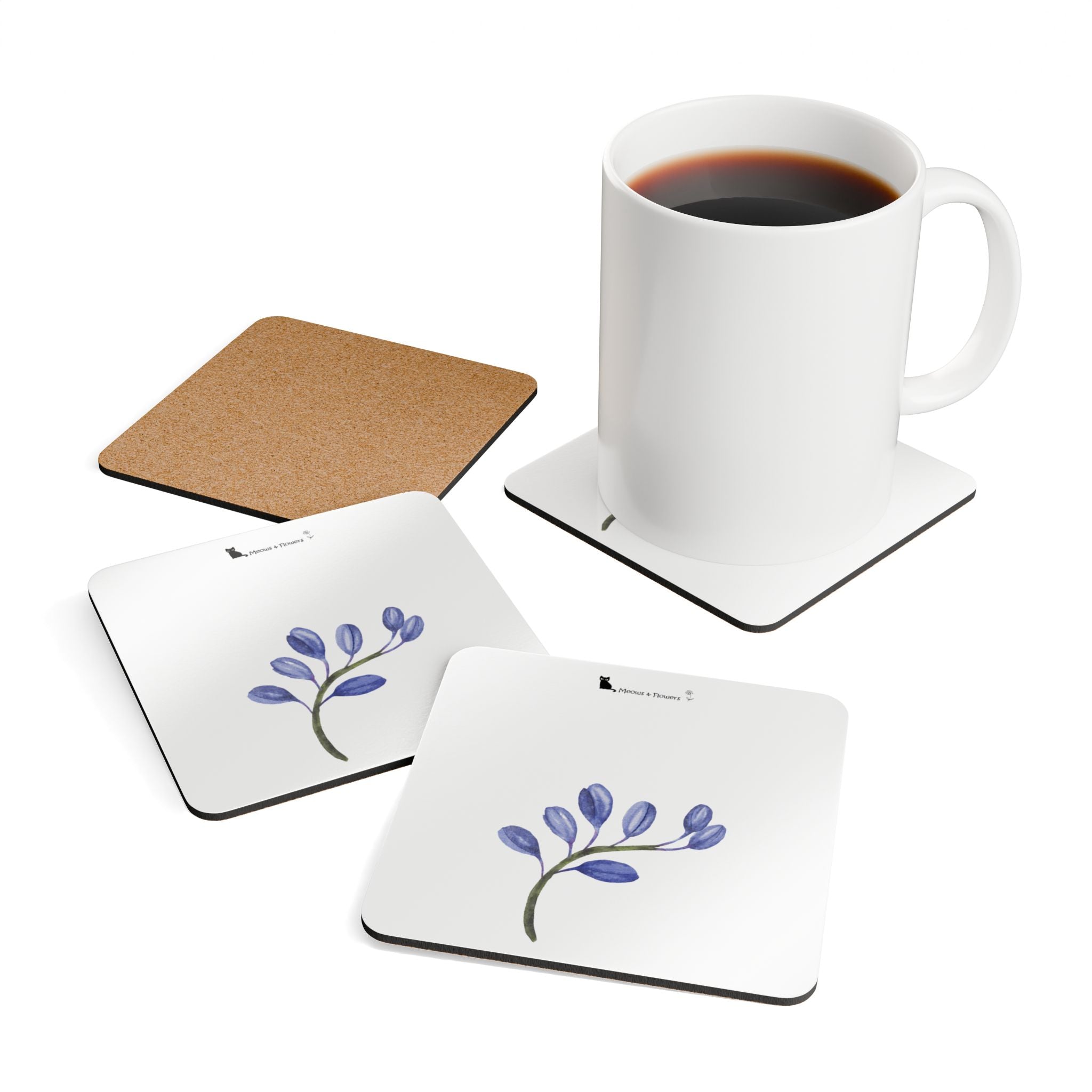 Corkwood Coaster Set (Blue Flower)