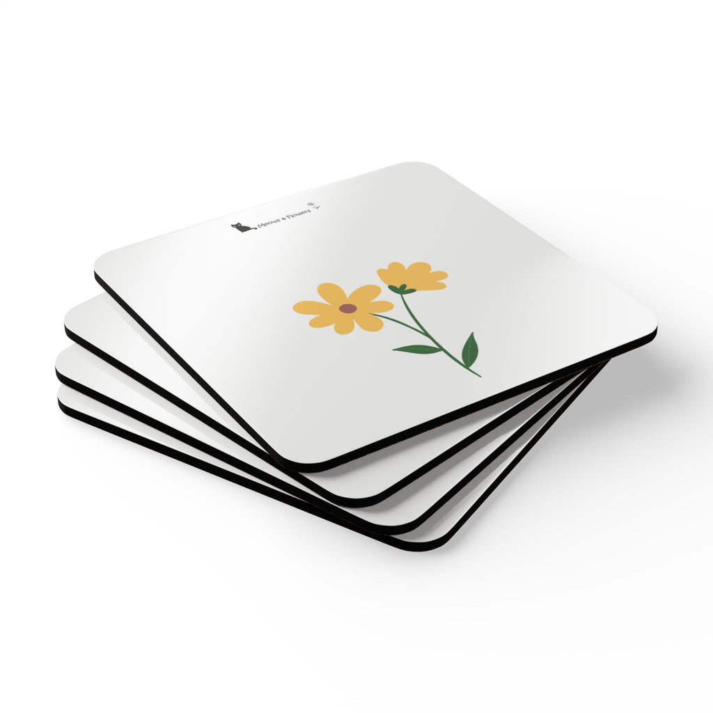 Corkwood Coaster Set (Yellow Flower)