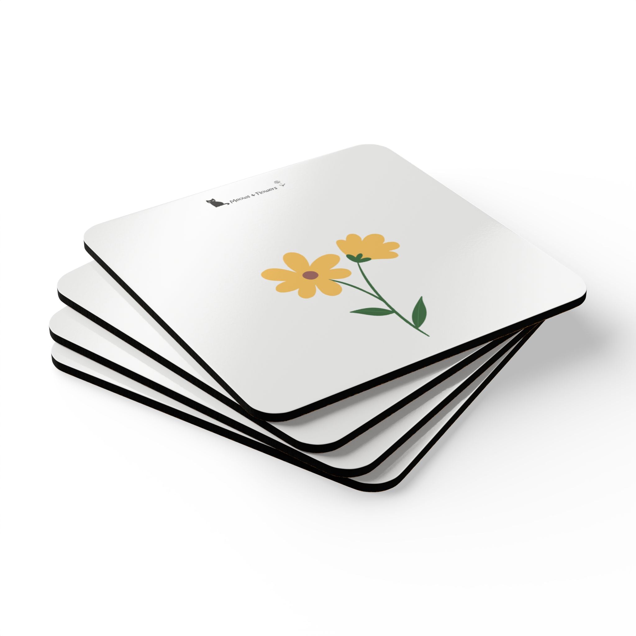 Corkwood Coaster Set (Yellow Flower)