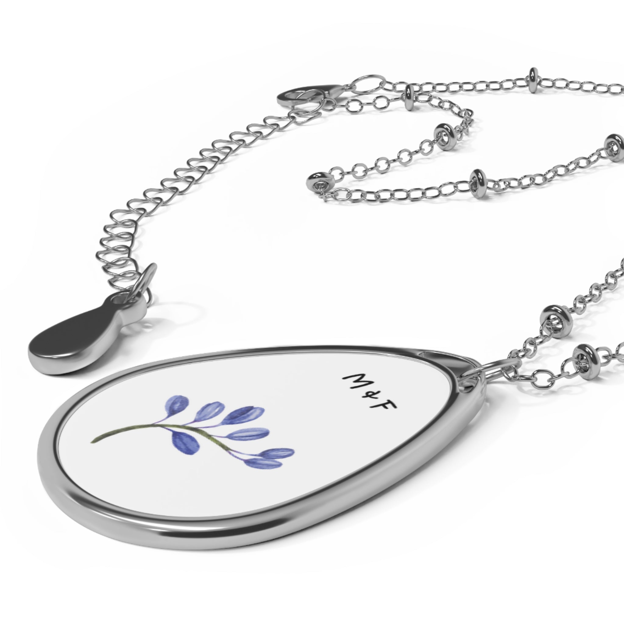 Oval Necklace (Blue Flower)