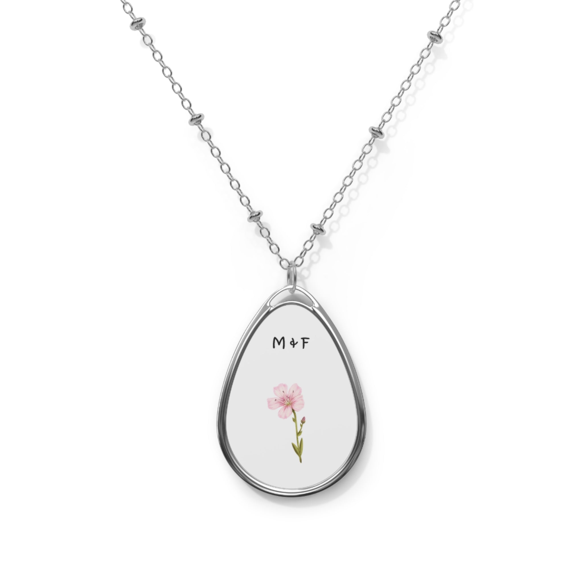 Oval Necklace (Pink Flower)