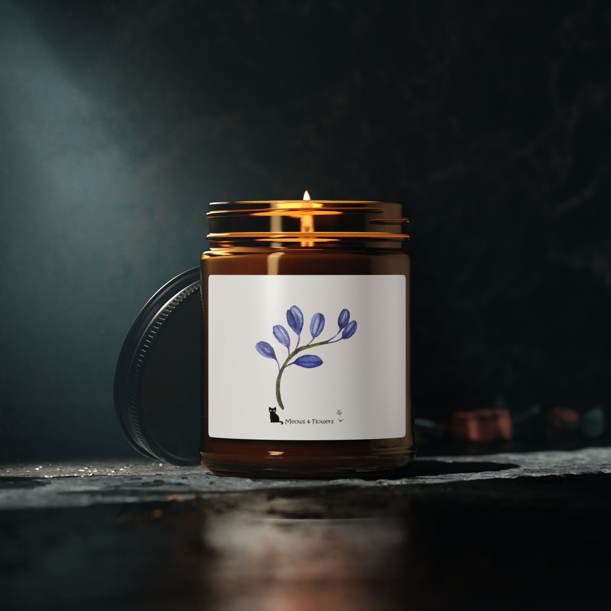 Scented Soy Candle (Amber Jar Blue Flower)