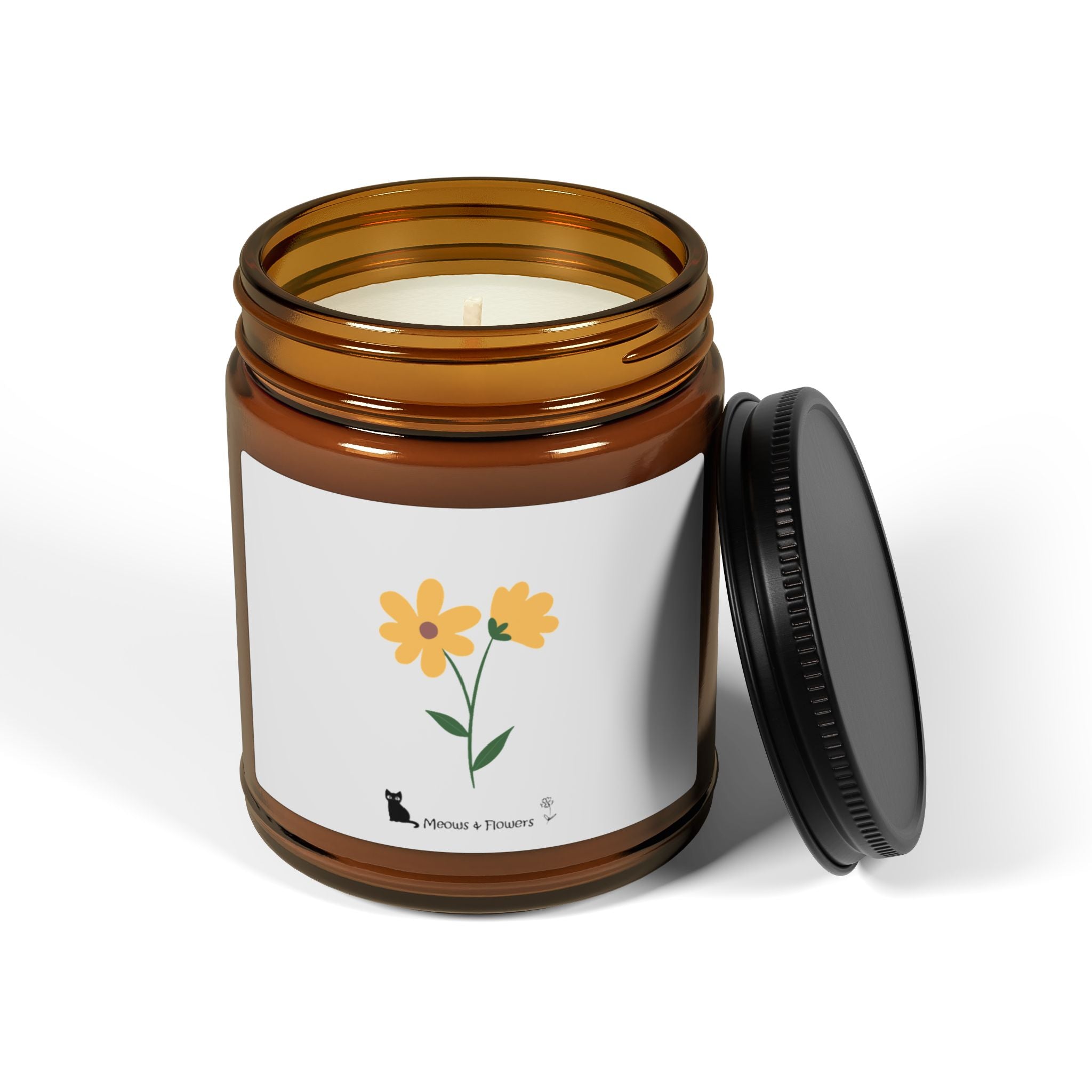 Scented Soy Candle (Amber Jar Yellow Flower)
