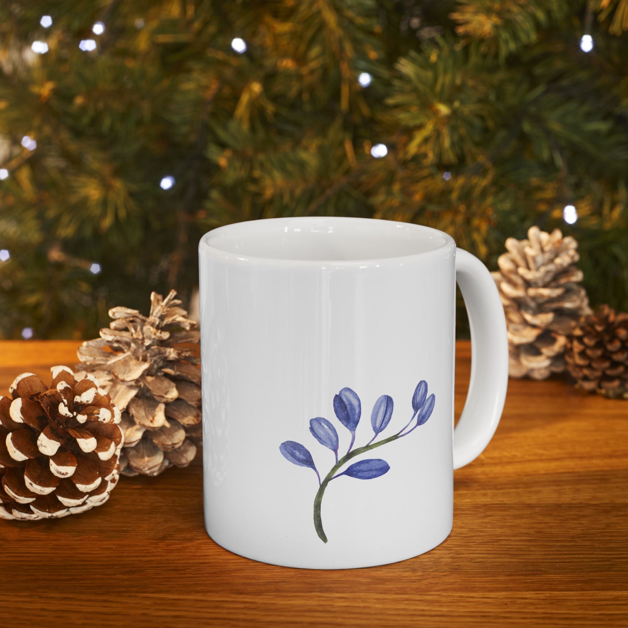 Ceramic Mug, (11oz) (Blue Flower)