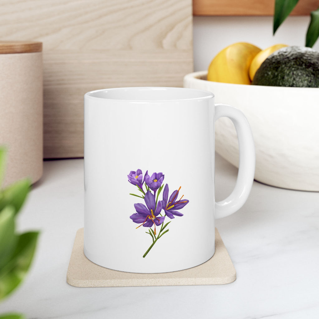 Ceramic Mug, (11oz) (Purple Flower)