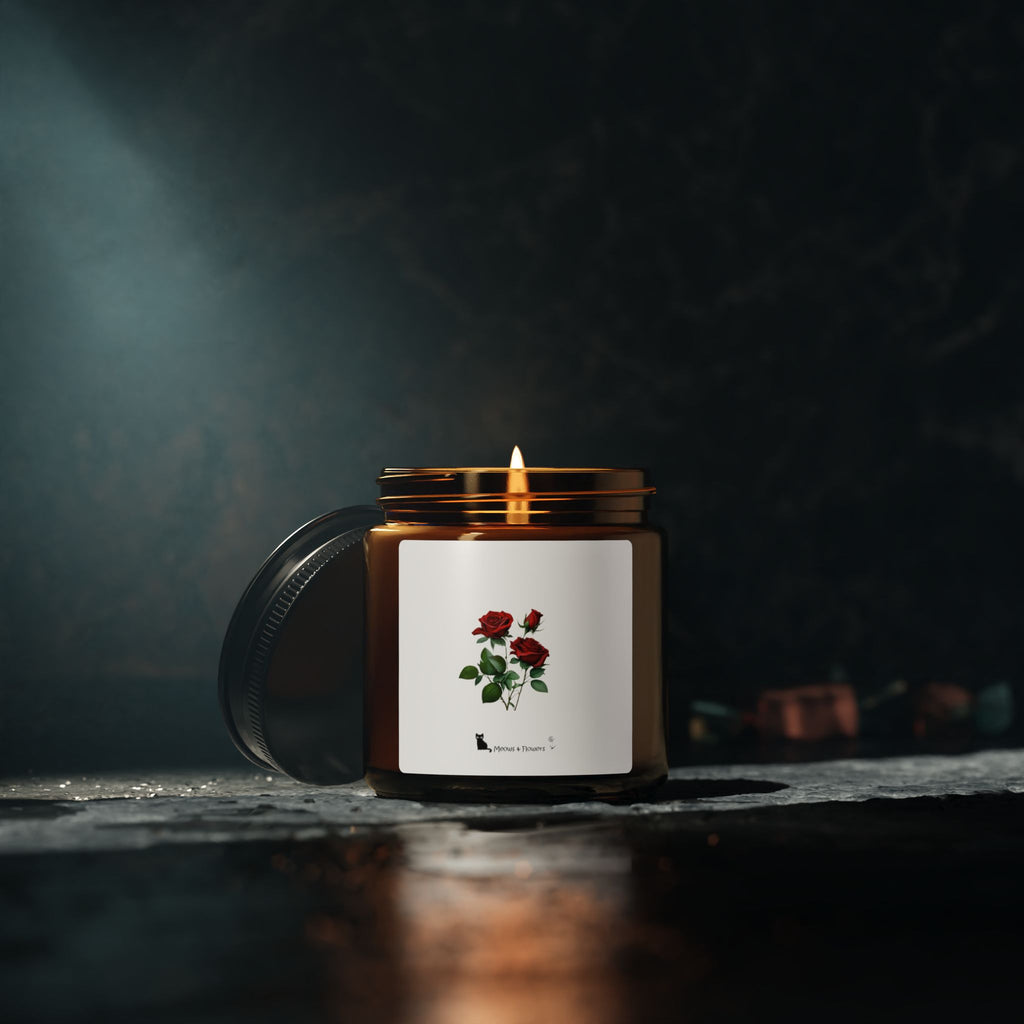 Scented Soy Candle (Amber Jar Roses Flower)