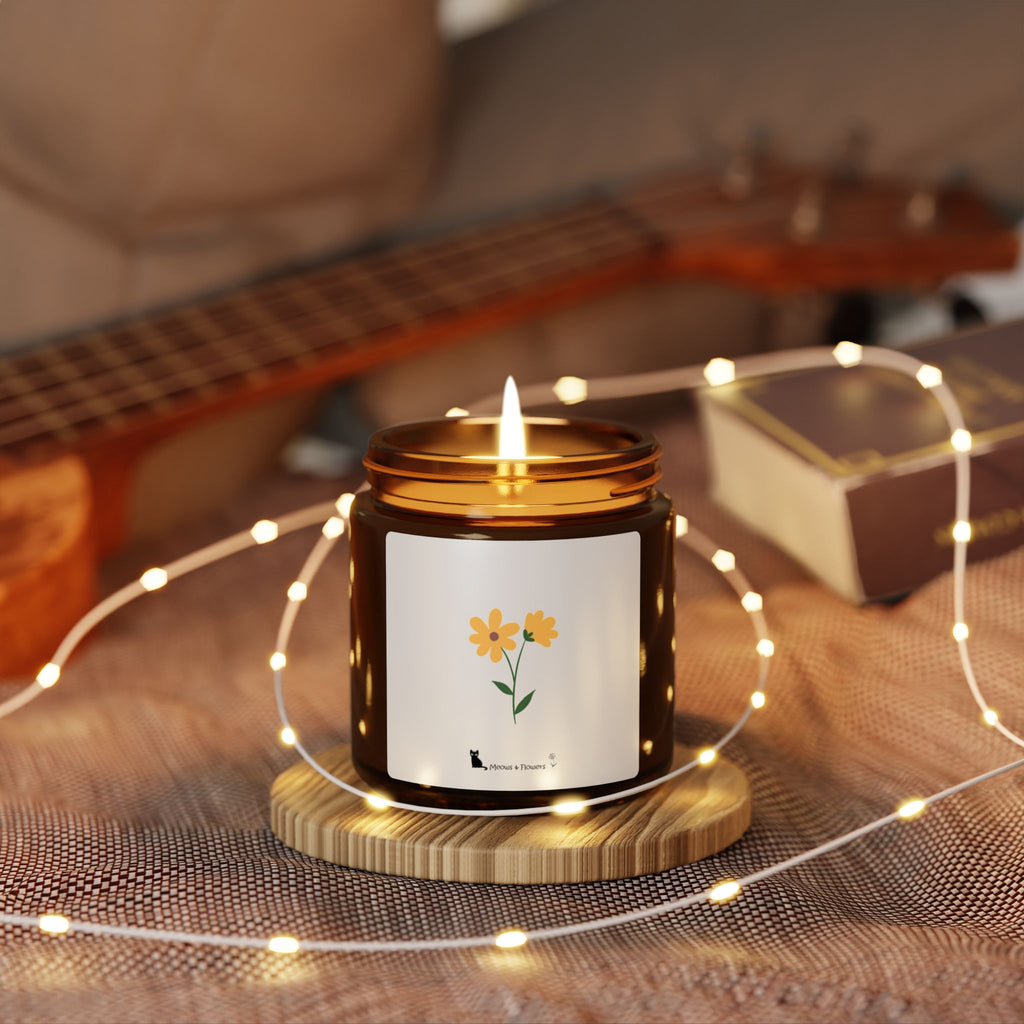Scented Soy Candle (Amber Jar Yellow Flower)