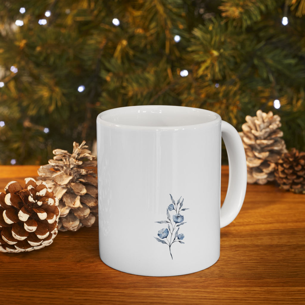 Ceramic Mug, (11oz) (Light Blue Flower)