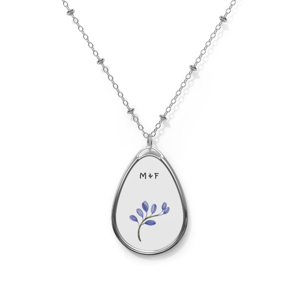 Oval Necklace (Blue Flower)