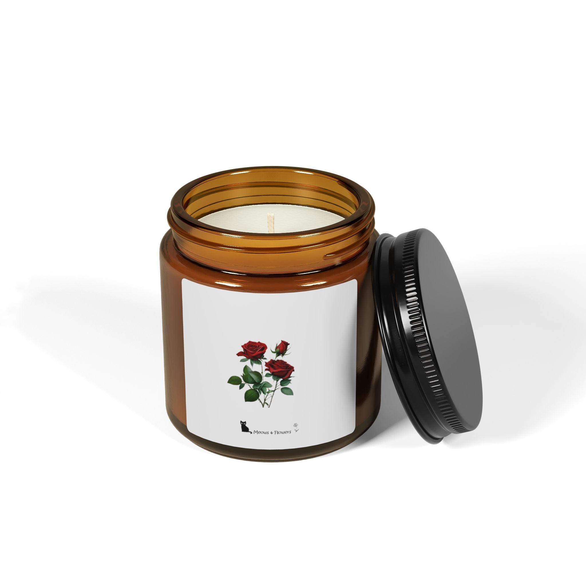 Scented Soy Candle (Amber Jar Roses Flower)