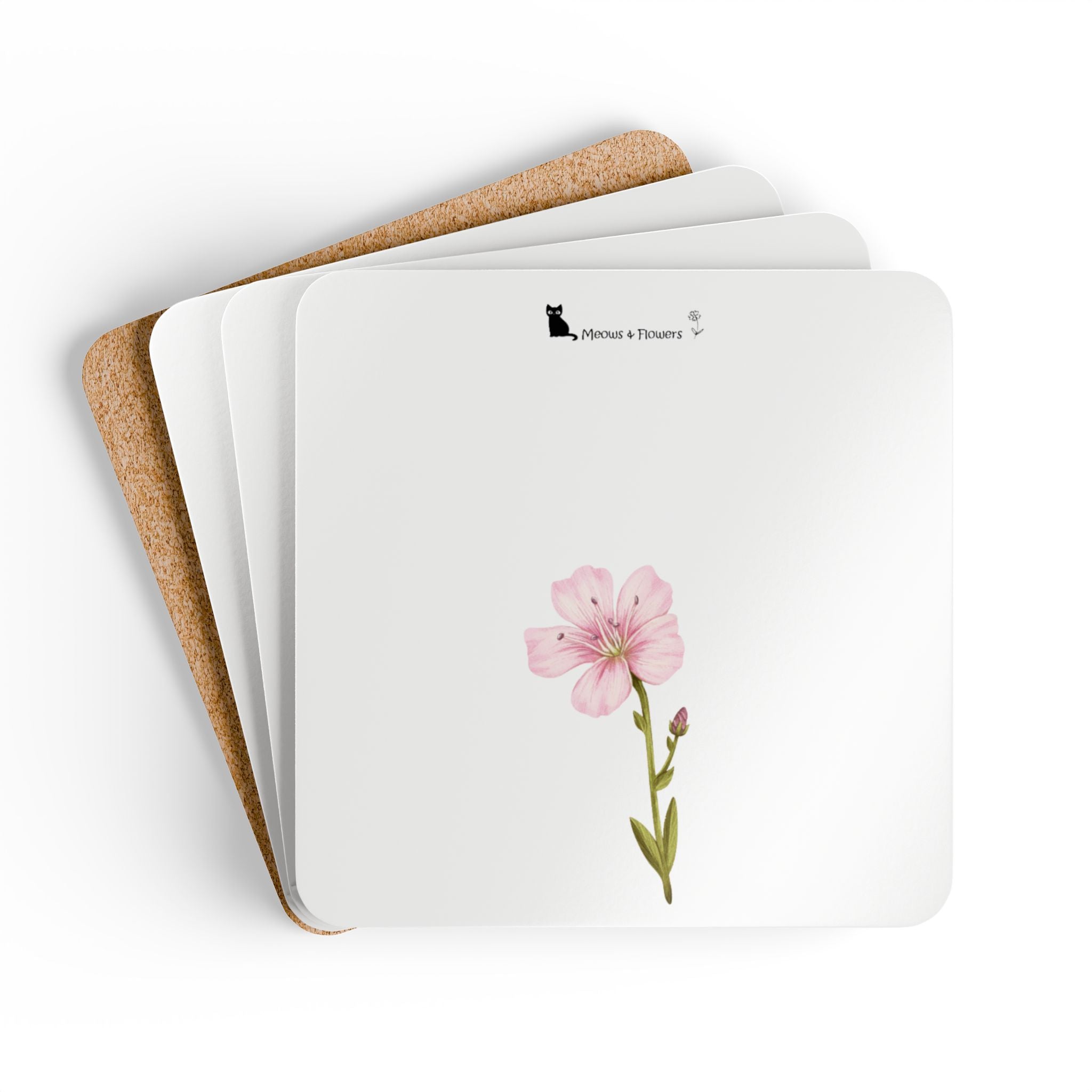 Corkwood Coaster Set (Pink Flower)