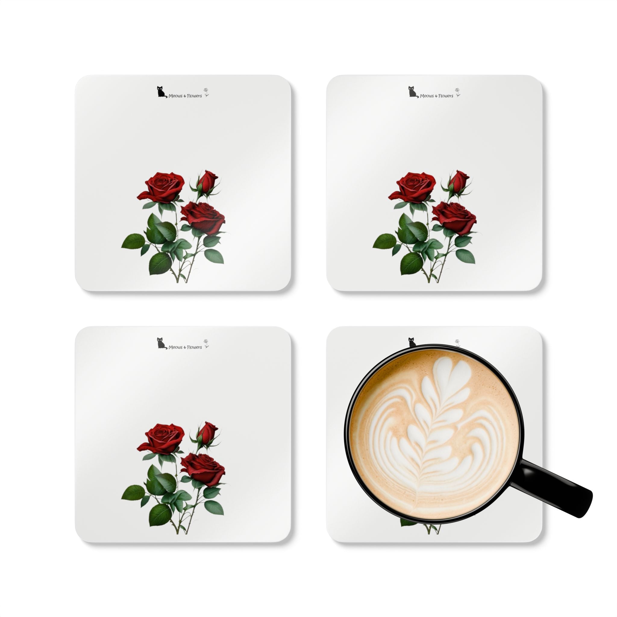 Corkwood Coaster Set (Roses Flower)