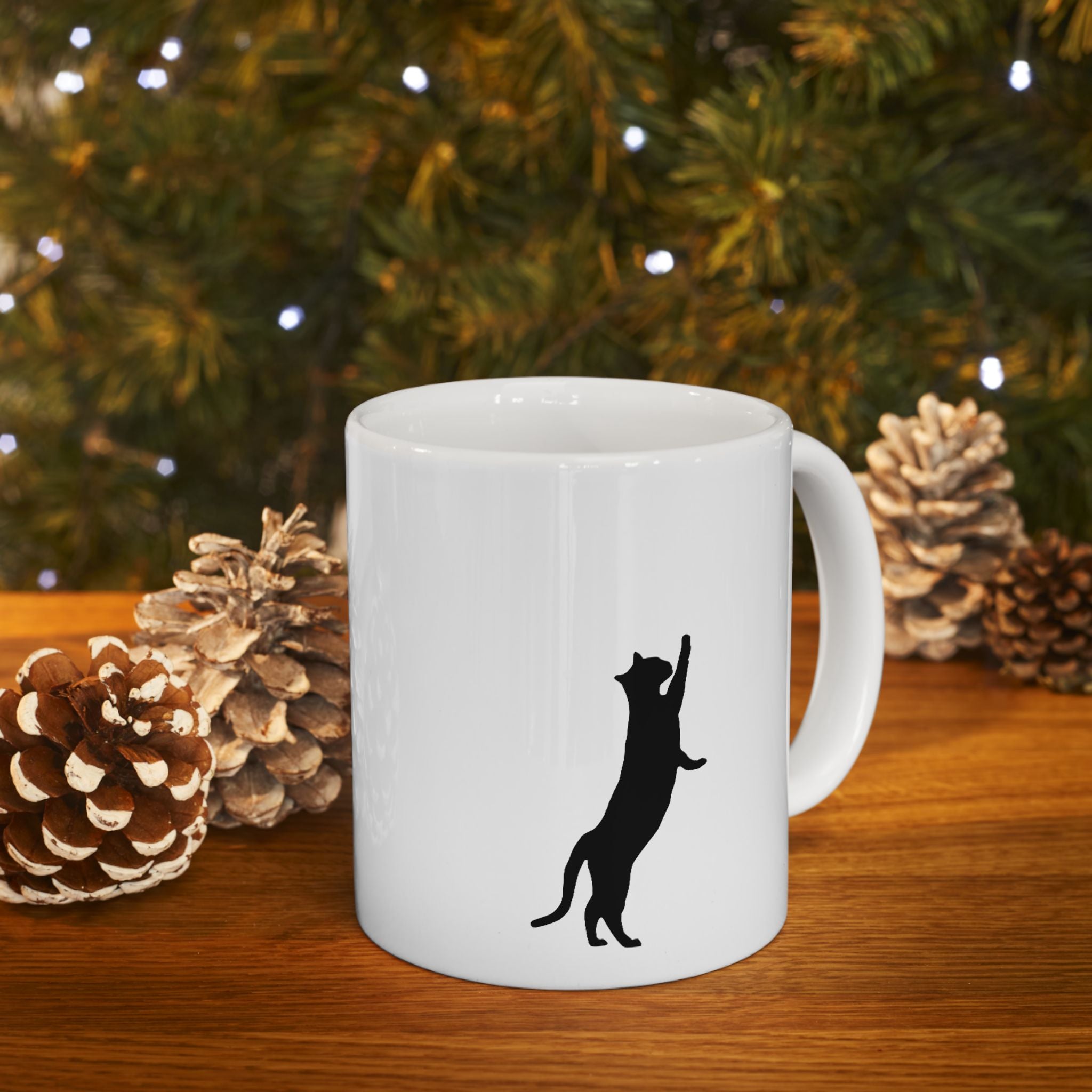 Ceramic Mug, (11oz) (Climbing Cat)
