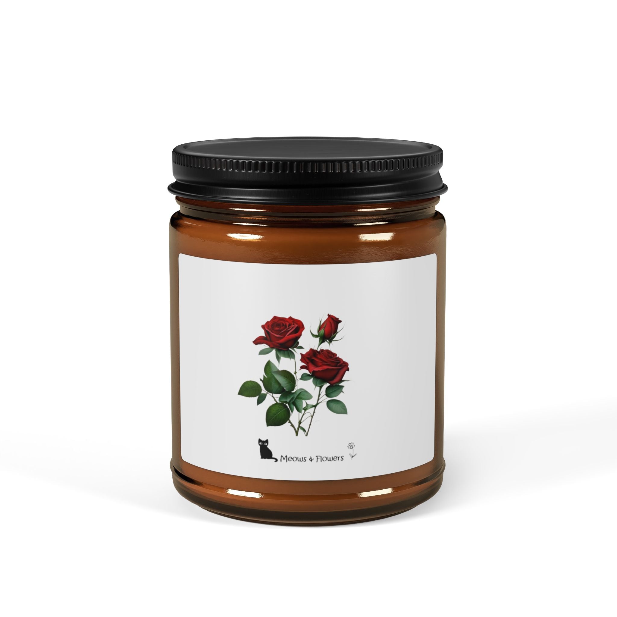 Scented Soy Candle (Amber Jar Roses Flower)