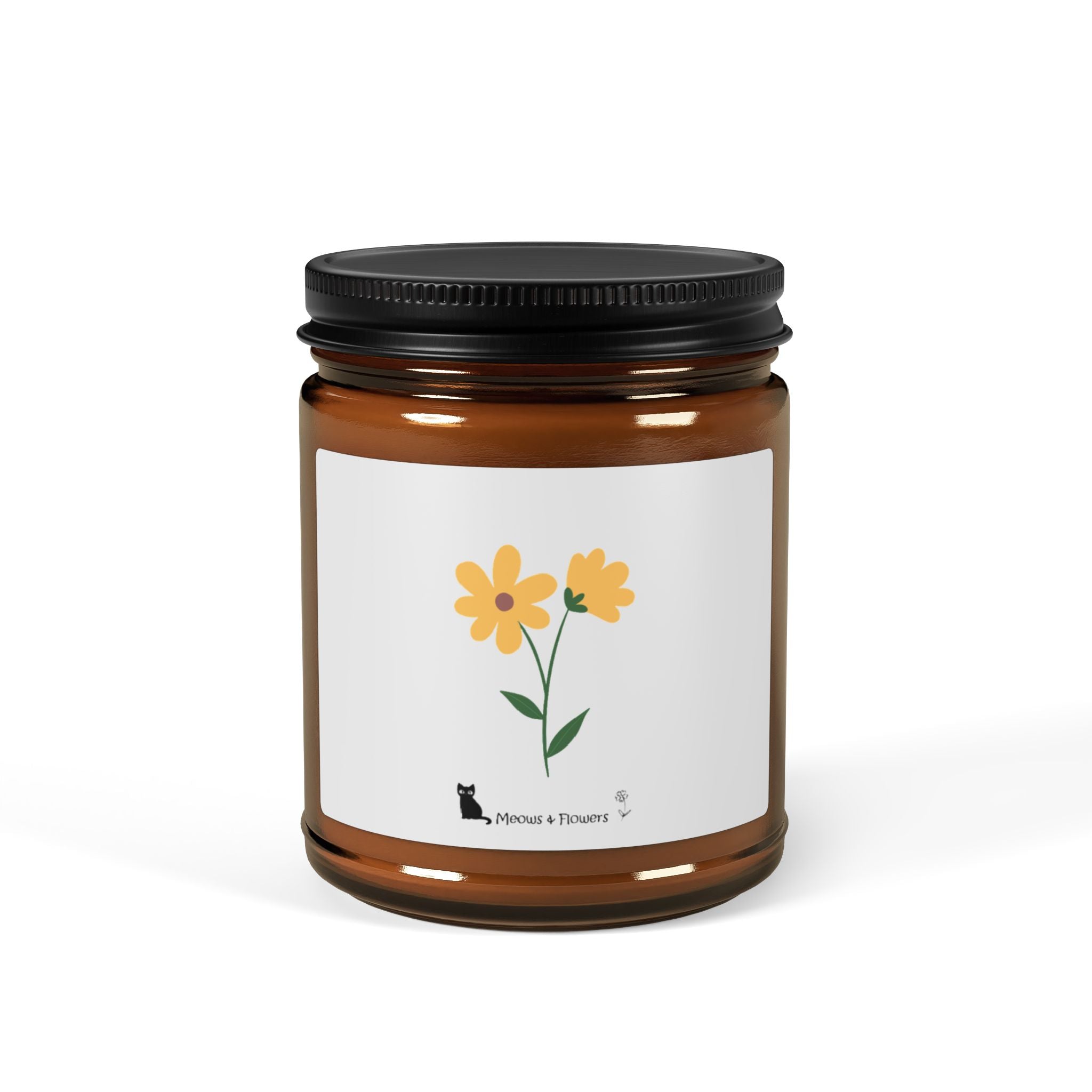 Scented Soy Candle (Amber Jar Yellow Flower)