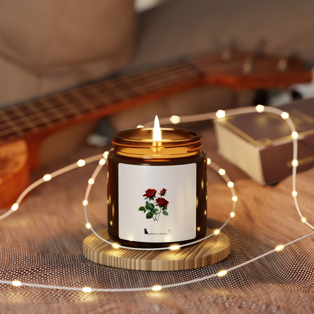 Scented Soy Candle (Amber Jar Roses Flower)