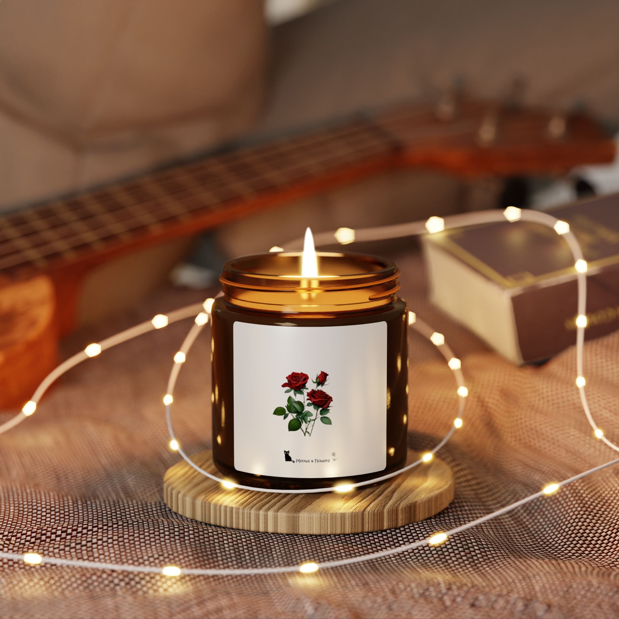 Scented Soy Candle (Amber Jar Roses Flower)