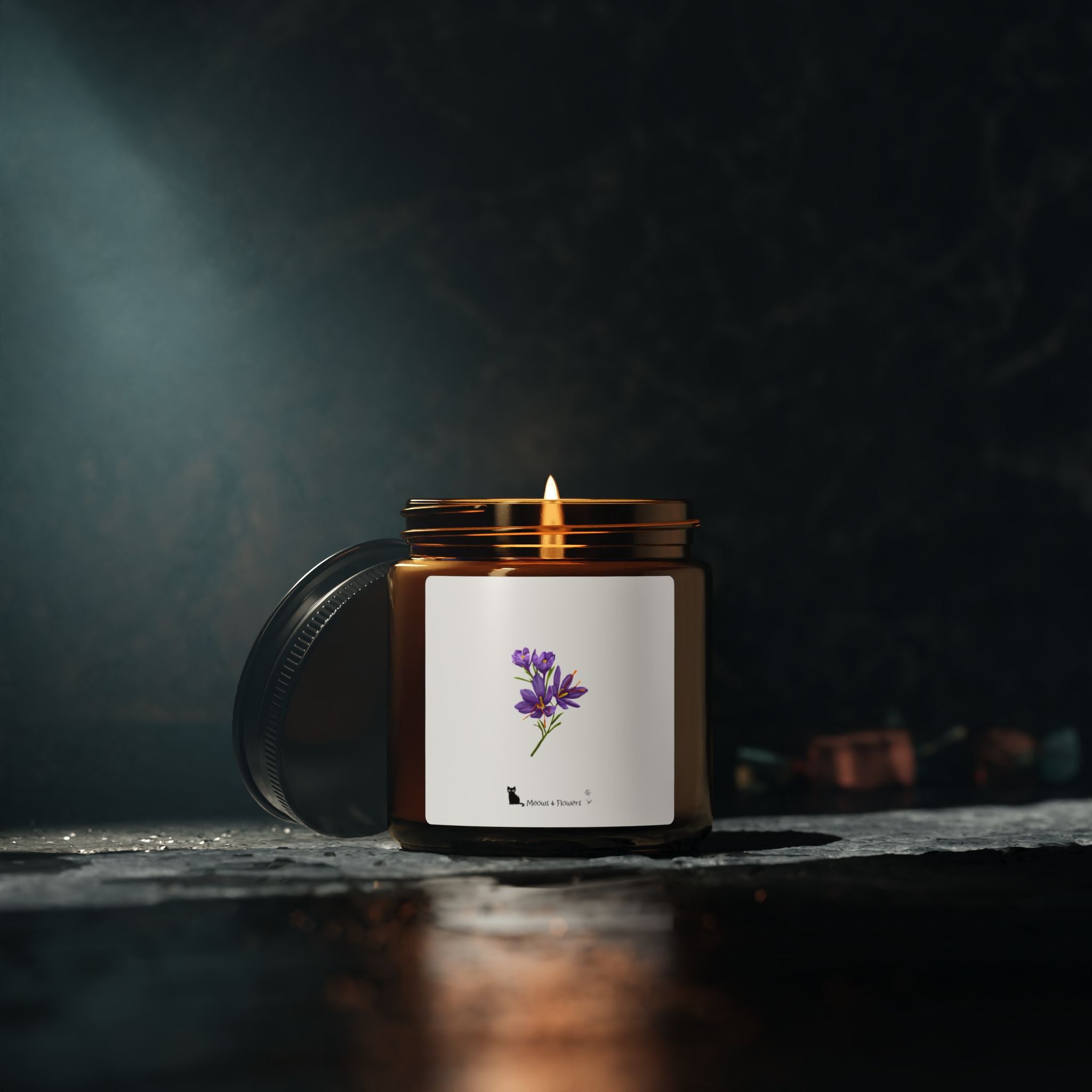 Scented Soy Candle (Amber Jar Purple Flower)