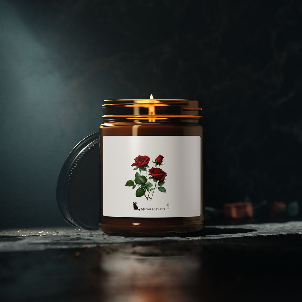 Scented Soy Candle (Amber Jar Roses Flower)