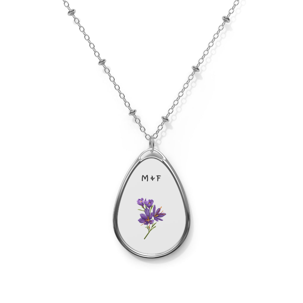 Oval Necklace (Purple Flower)