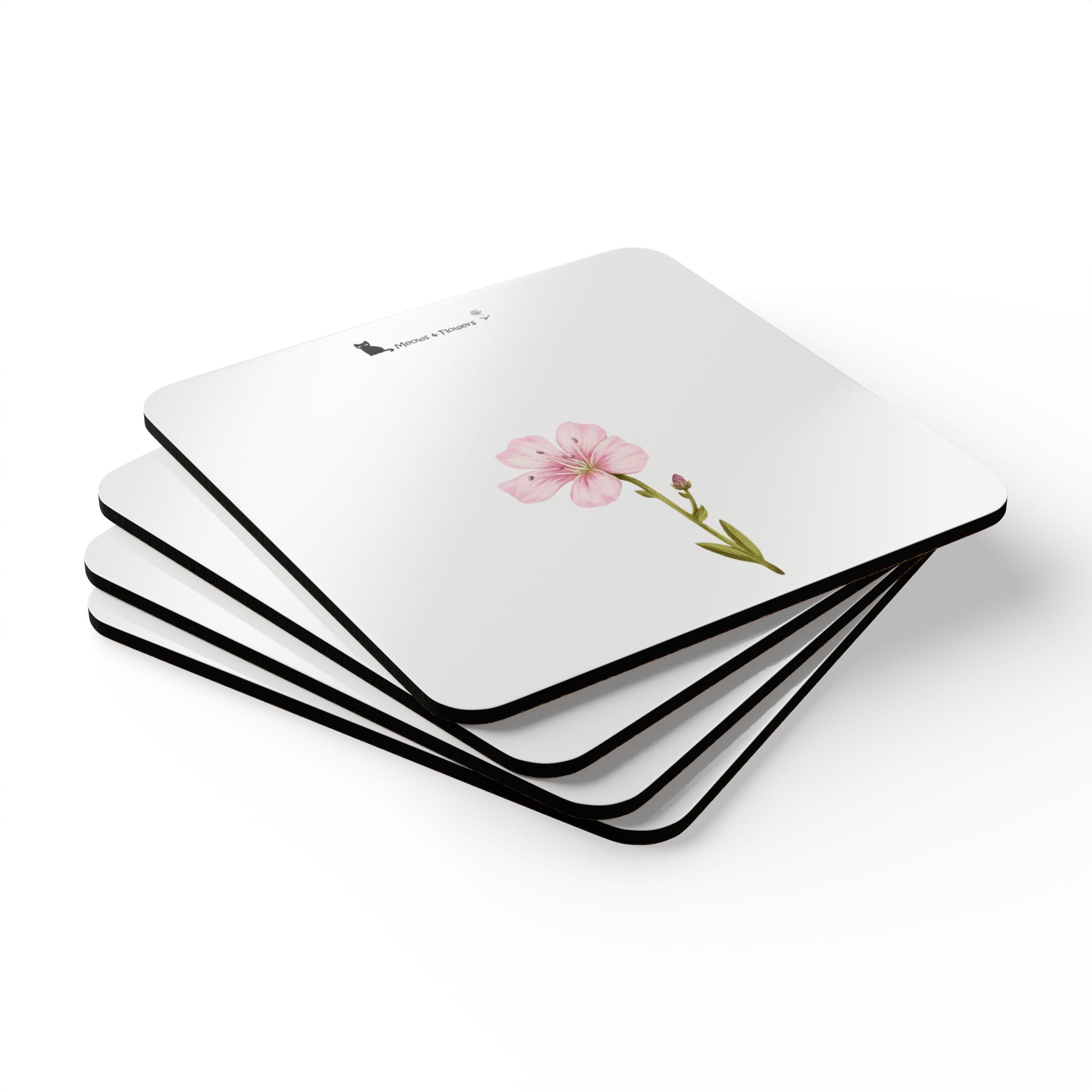 Corkwood Coaster Set (Pink Flower)