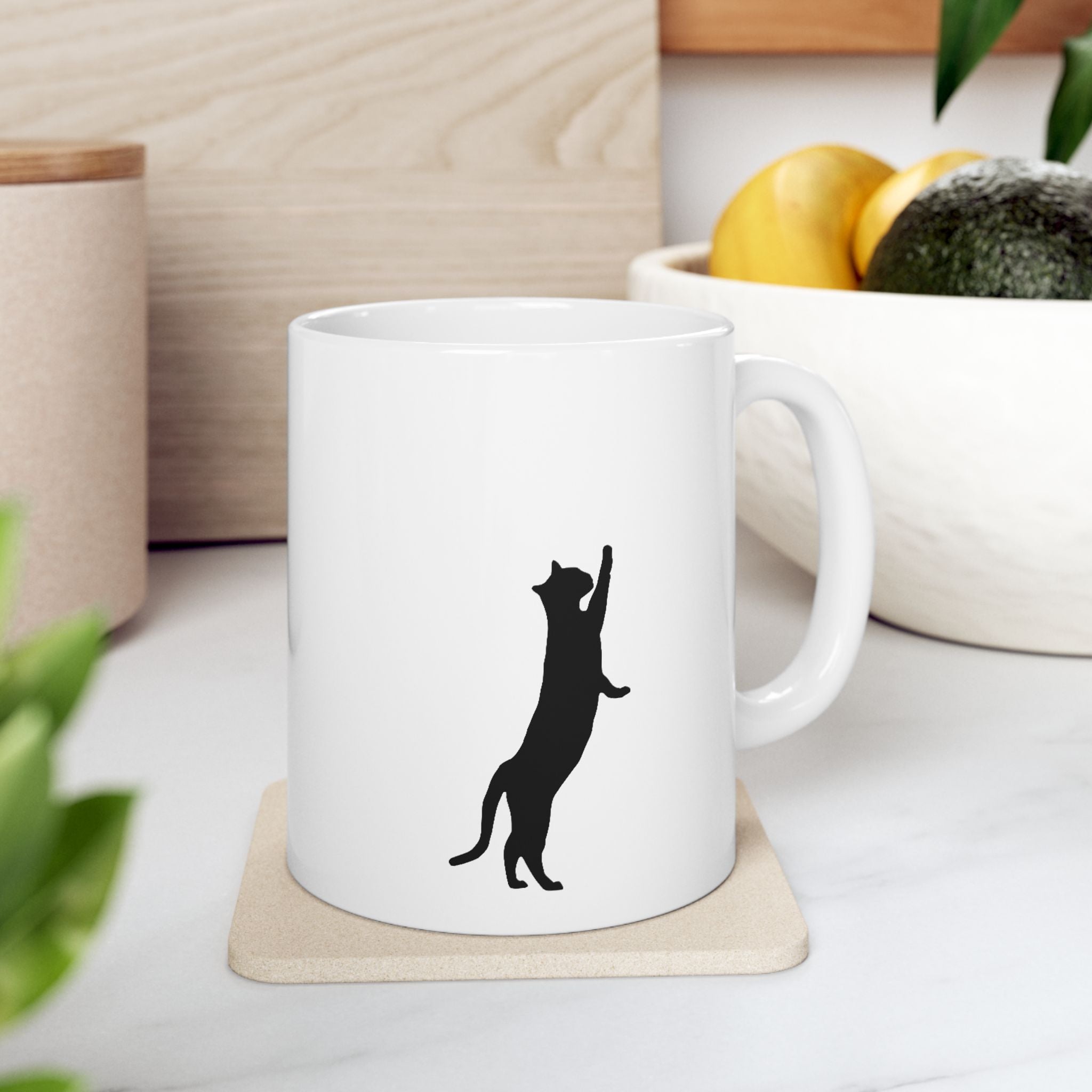 Ceramic Mug, (11oz) (Climbing Cat)