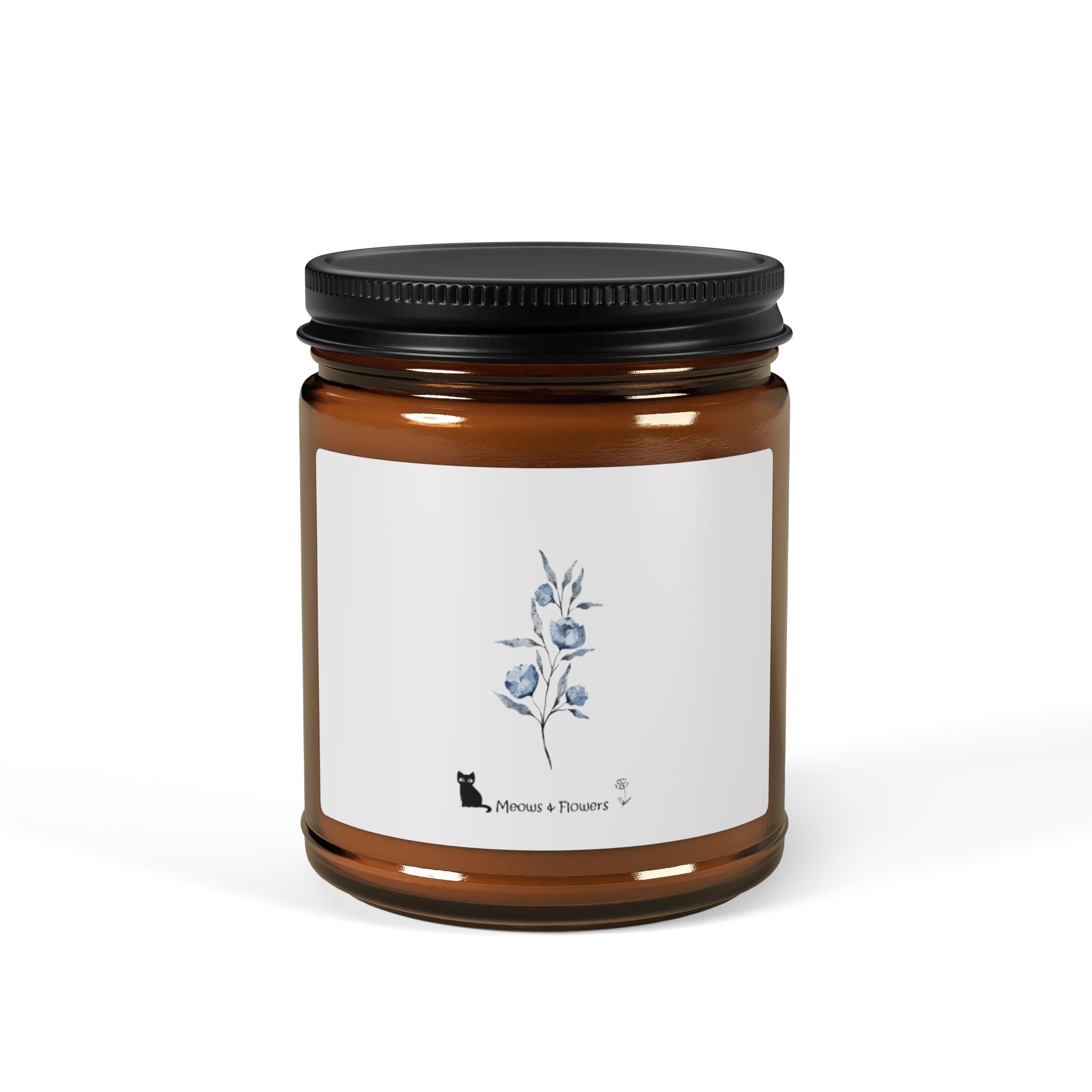 Scented Soy Candle (Amber Jar Light Blue Flower)