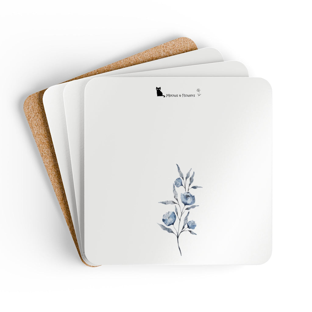 Corkwood Coaster Set (Light Blue Flower)