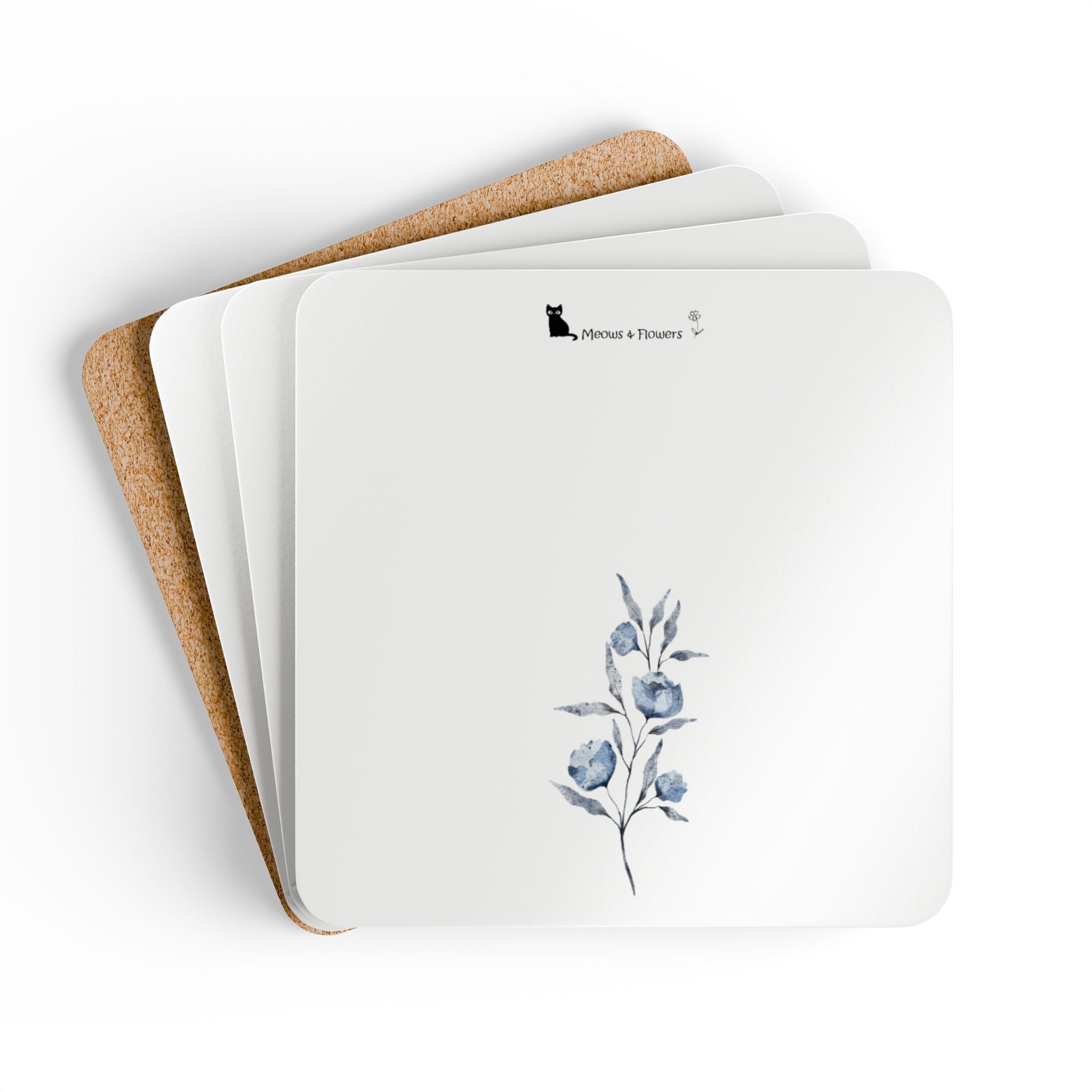 Corkwood Coaster Set (Light Blue Flower)