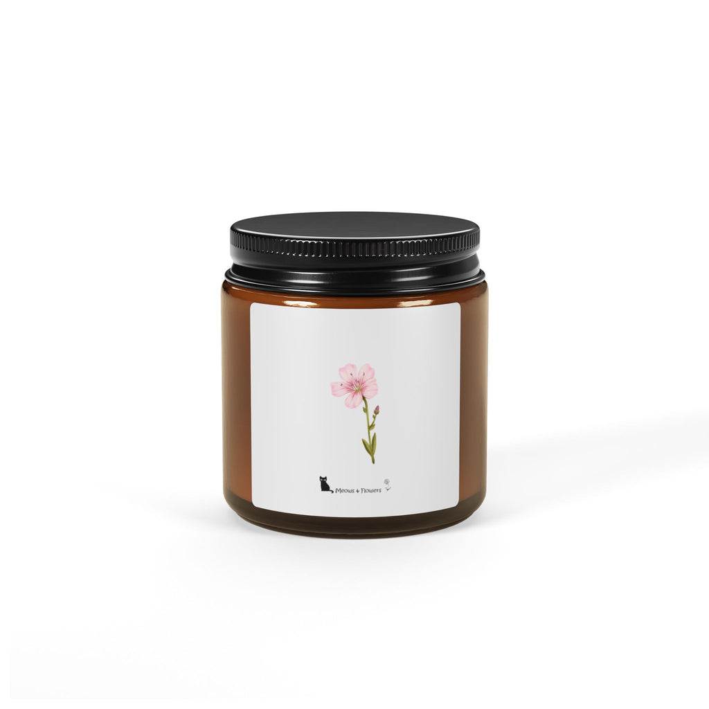 Scented Soy Candle (Amber Jar Pink Flower)