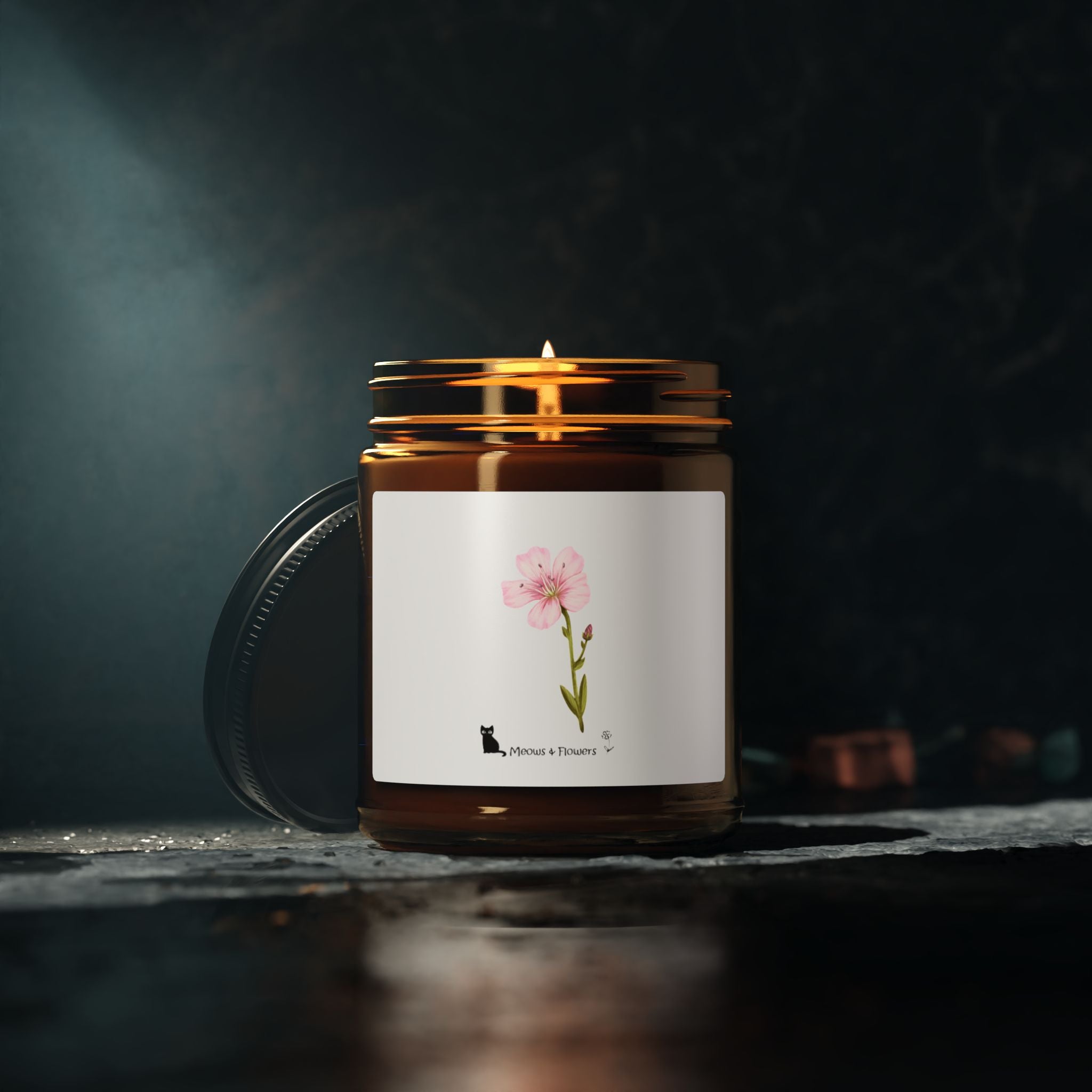 Scented Soy Candle (Amber Jar Pink Flower)