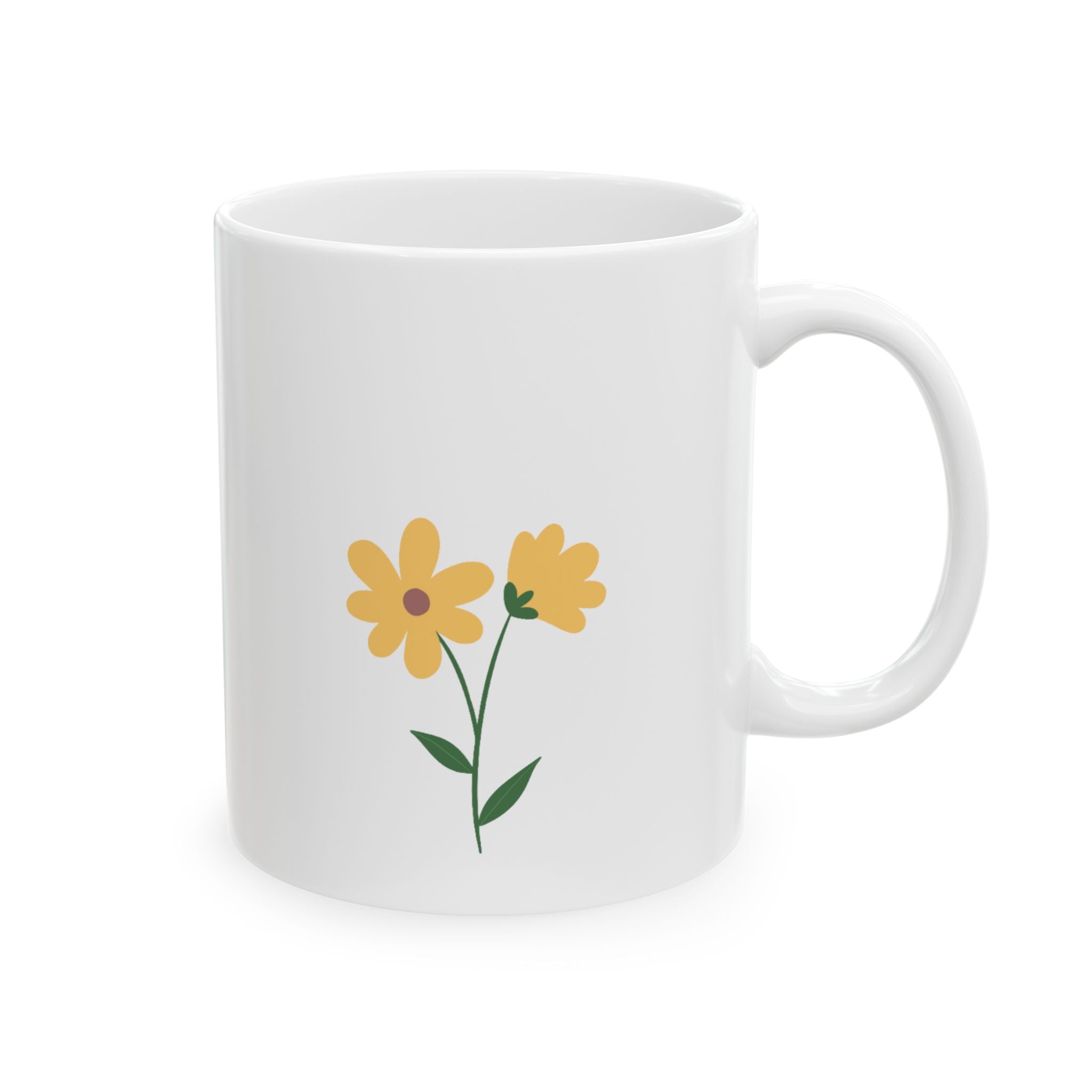 Ceramic Mug, (11oz) (Yellow Flower)