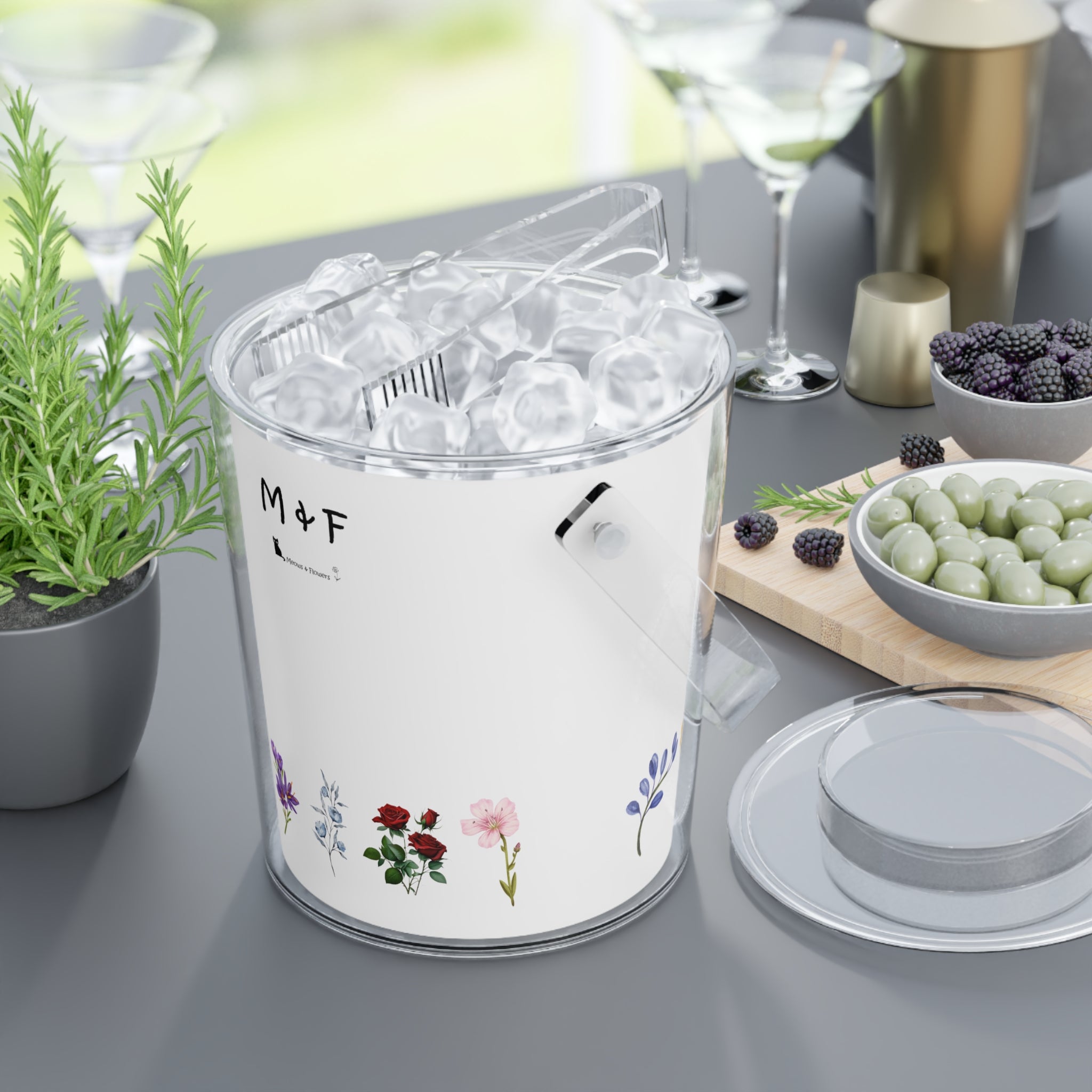 Ice Bucket with Tongs (All Flowers)