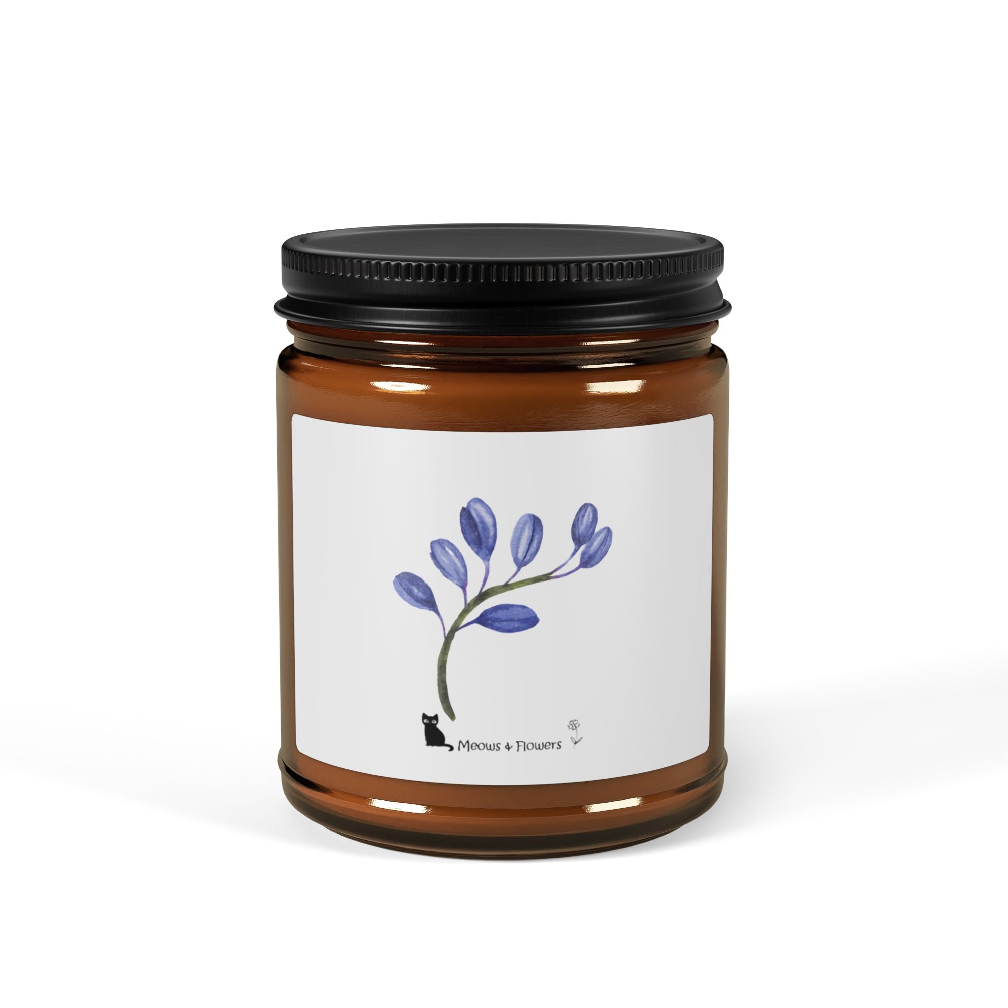 Scented Soy Candle (Amber Jar Blue Flower)