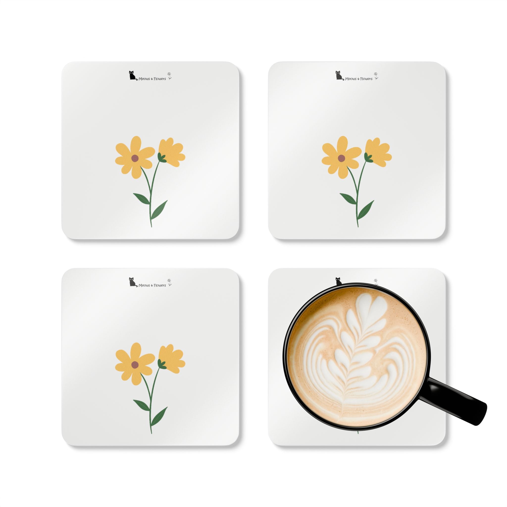Corkwood Coaster Set (Yellow Flower)