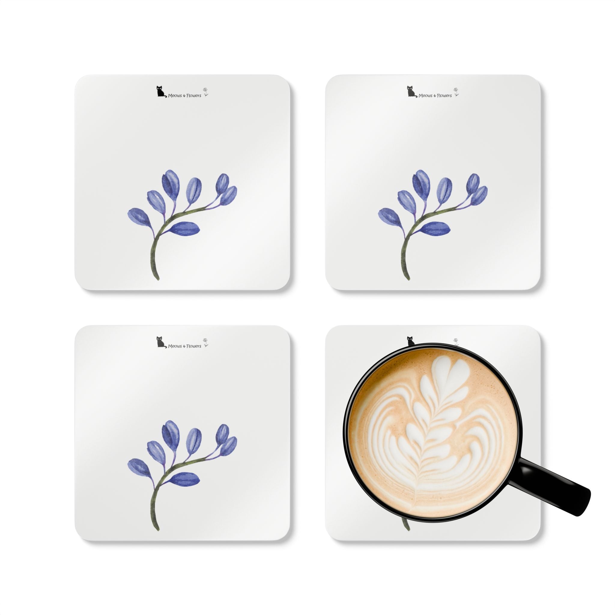 Corkwood Coaster Set (Blue Flower)