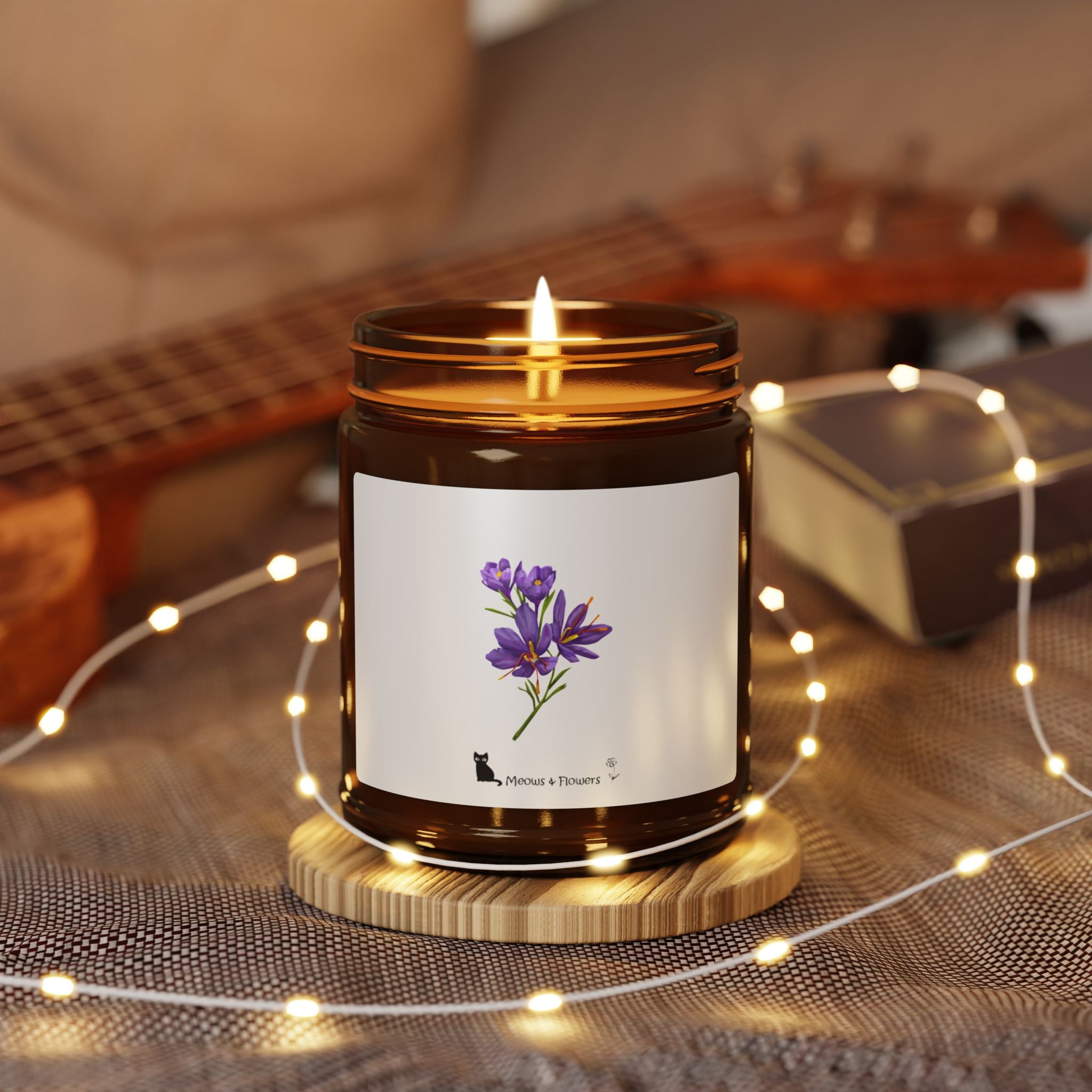 Scented Soy Candle (Amber Jar Purple Flower)