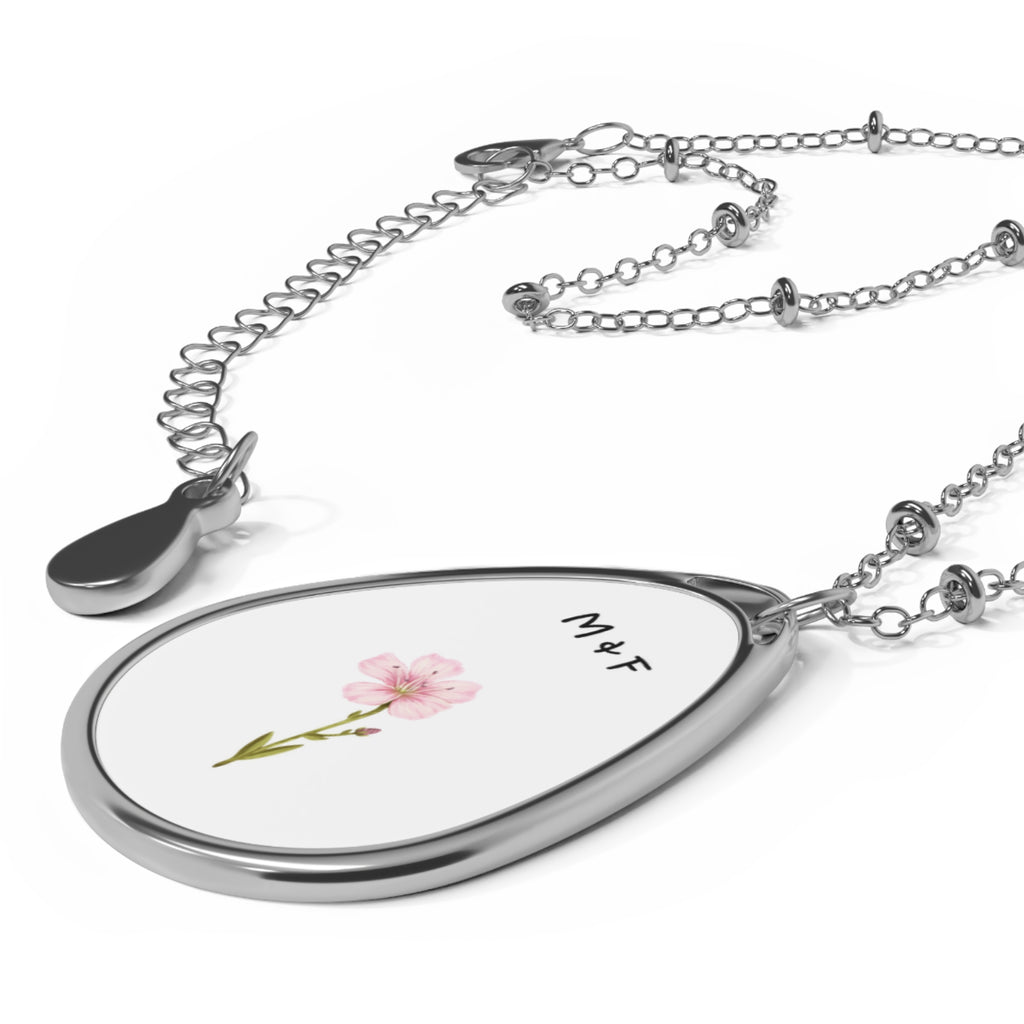 Oval Necklace (Pink Flower)