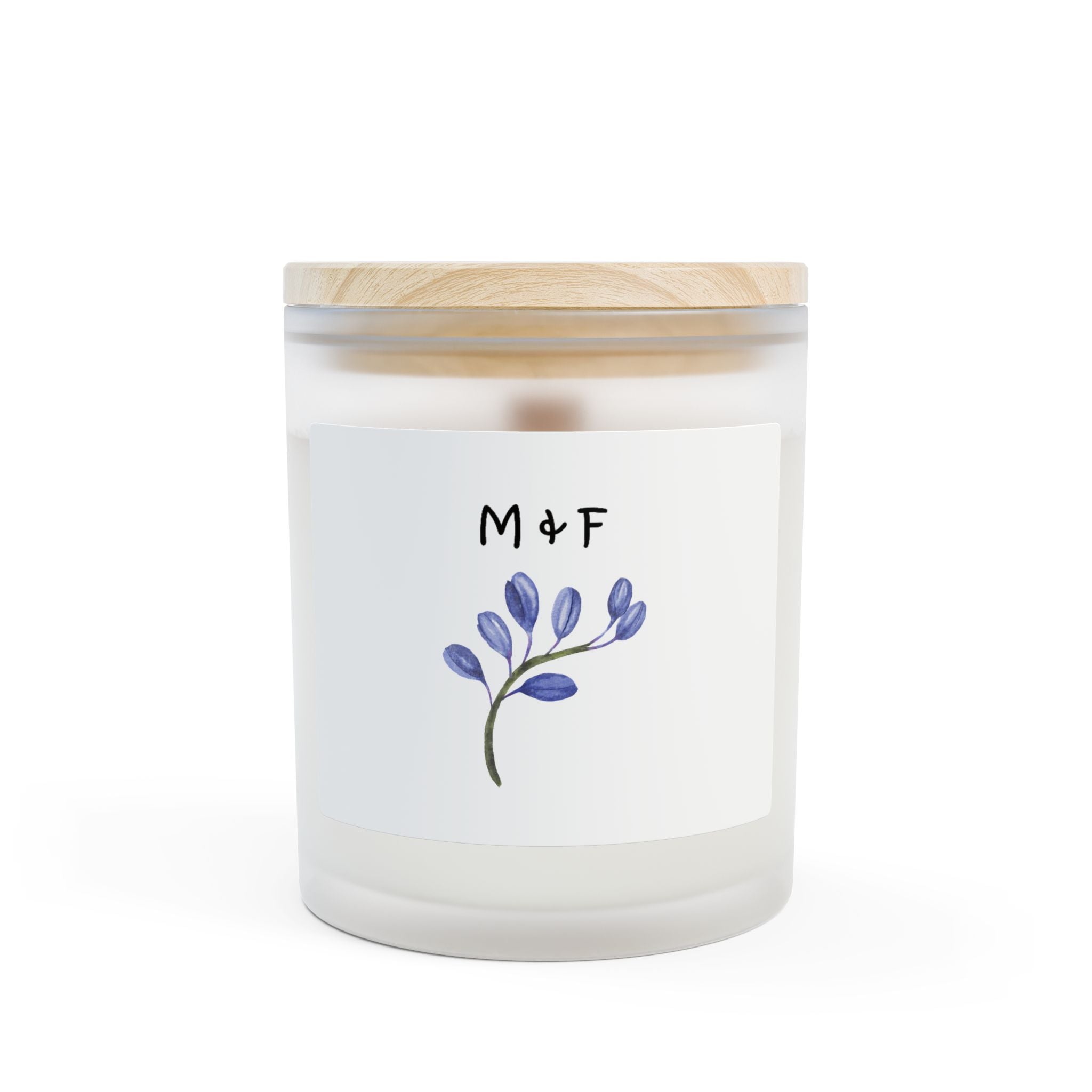 Frosted Glass Candle, 11oz (Blue Flower)