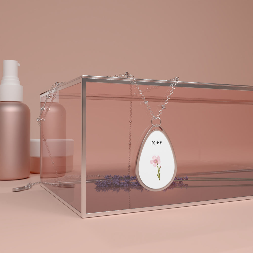 Oval Necklace (Pink Flower)